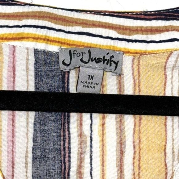 J For Justify Womens Striped Sleeveless Button-Front Dress 1X Multicolor - Picture 4 of 7